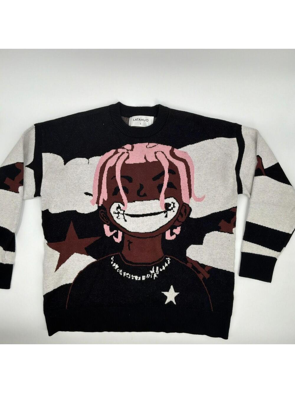 LATAHUO Anime Lil Uzi Rapper Graphic Crewneck Sweater Size S